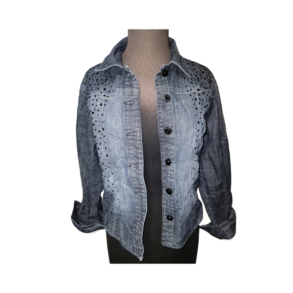 CHICOS PLATINUM JEAN GLITZ JACKET SIZE 1 woman's